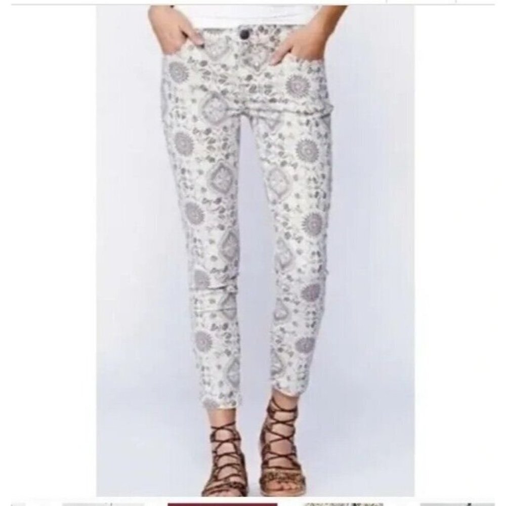 Free People Patterned Skinny Ankle Stretch Low Rise Jeans Size 25